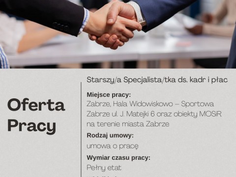 MOSiR Zabrze poszukuje Starszego Specjalisty ds. Kadr i Płac
